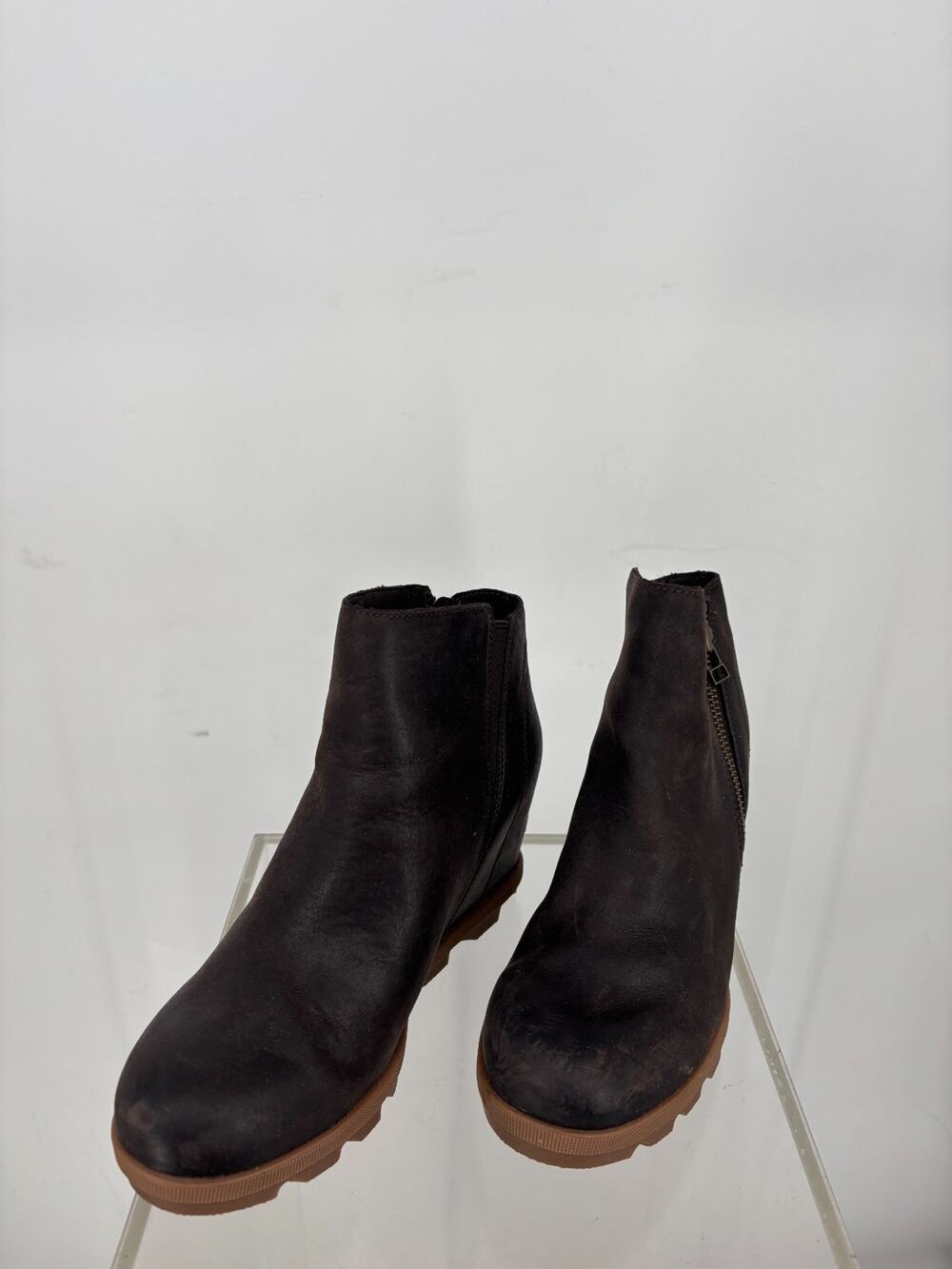 Sorel Joan of Arctic Wedge II Zip Bootie Women 8 Brown Leather Waterproof NL3766